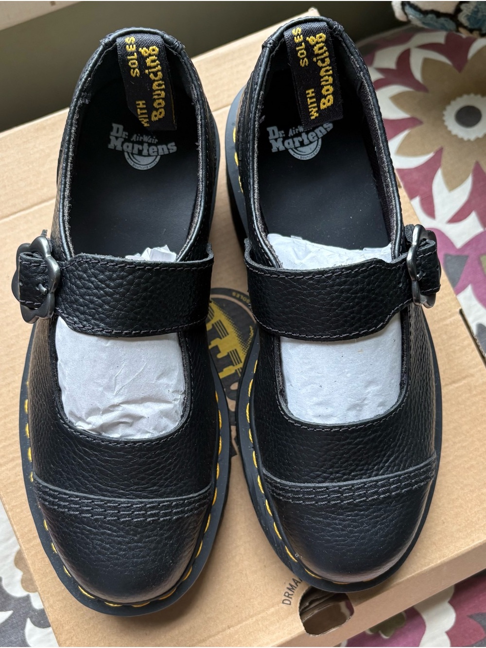 Dr. Martens Black Leather Platform Mary Jane with Flower Buckle - Picture 2 of 5